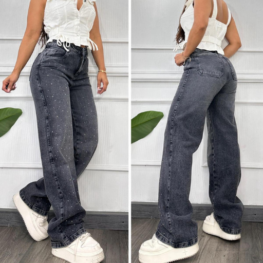 Jeans Palazzo con Brillos GRIS RATON