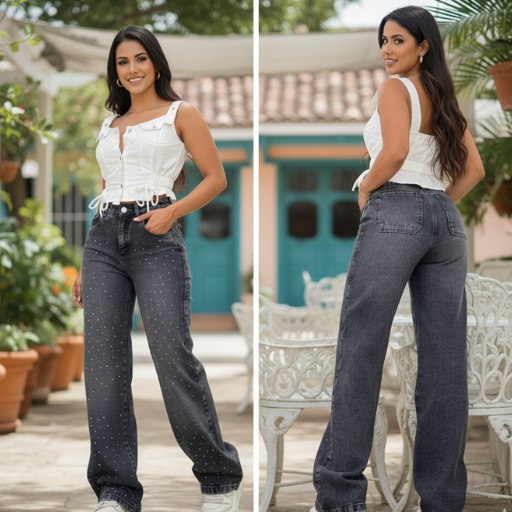 Jeans Palazzo con Brillos GRIS RATON